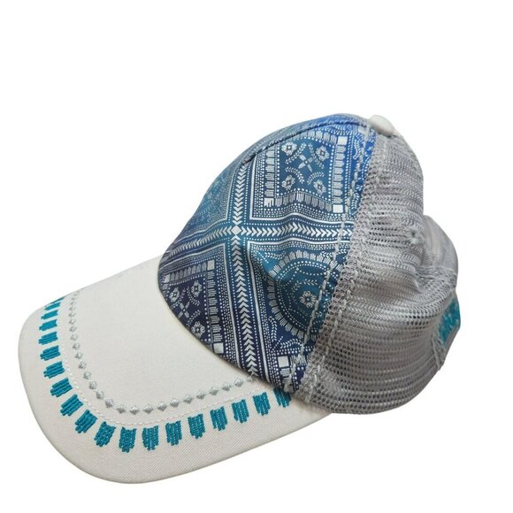 Catchfly Blue & Gray Mesh Trucker Hat With Embroidered Pattern - Picture 2 of 6